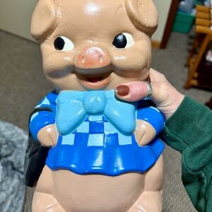 Antique Vtg Ceramic Piggy Bank, hand painted, 11.5" h x 5" w